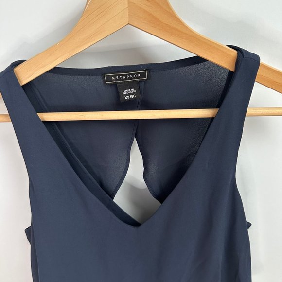 Metaphor Chiffon Cinch Waist Open Back High Low Navy Dress Size XS - Picture 2 of 3